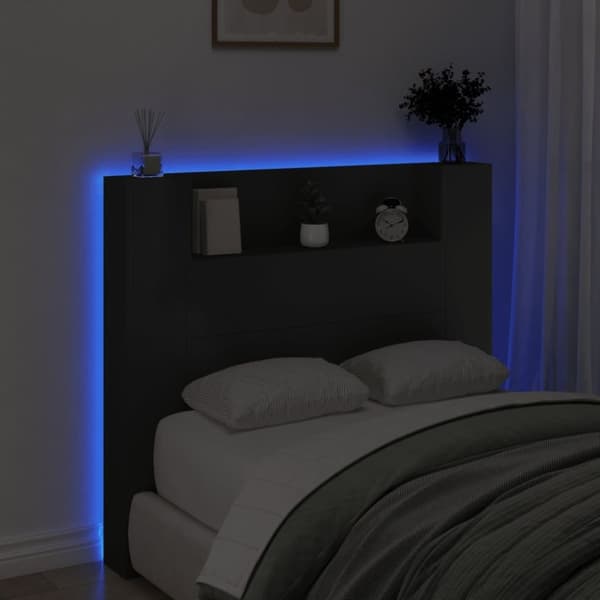 vidaXL Sängynpäätykaappi LED-valoilla musta 120x16,5x103,5 cm