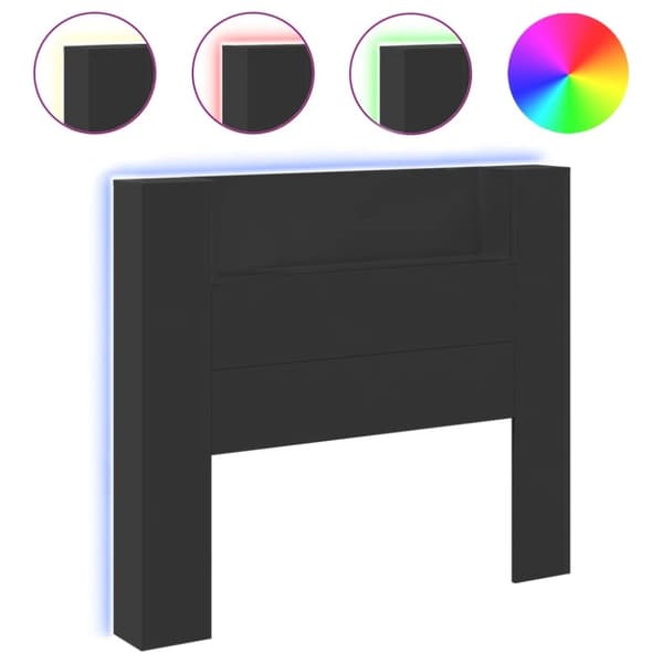 vidaXL Sängynpäätykaappi LED-valoilla musta 120x16,5x103,5 cm