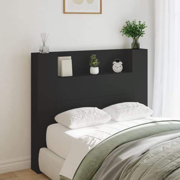 vidaXL Sängynpäätykaappi LED-valoilla musta 120x16,5x103,5 cm