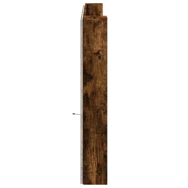vidaXL sengegavl med opbevaring og LED-lys 200x16,5x103,5 cm røget eg