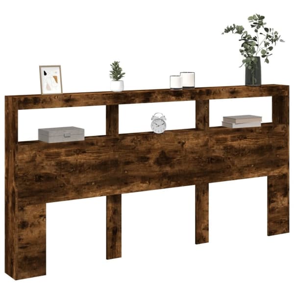 vidaXL Sängynpäätykaappi LED-valoilla savutammi 200x17x102 cm