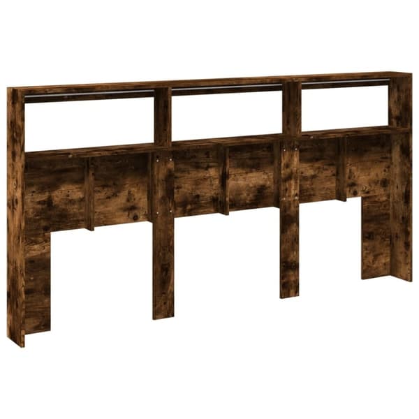vidaXL Sängynpäätykaappi LED-valoilla savutammi 200x17x102 cm