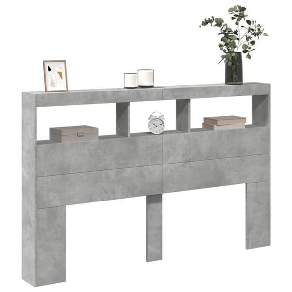 vidaXL Sängynpäätykaappi LED-valoilla betoninharmaa 160x17x102 cm