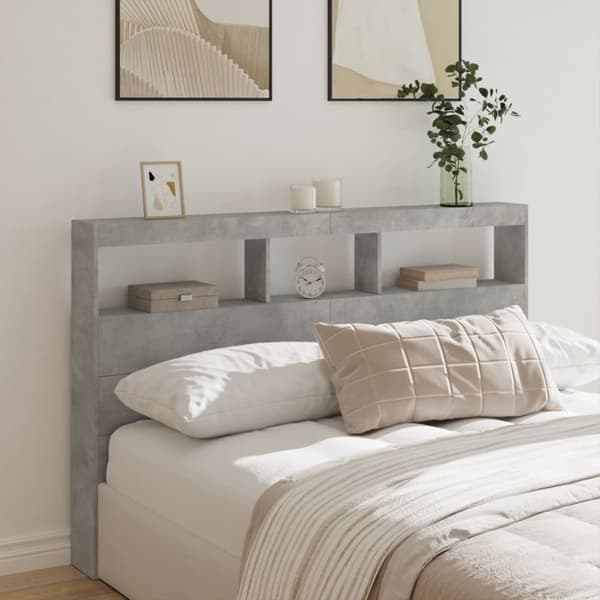 vidaXL Sängynpäätykaappi LED-valoilla betoninharmaa 160x17x102 cm