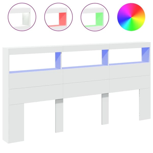 vidaXL Sängynpäätykaappi LED-valoilla valkoinen 200x17x102 cm