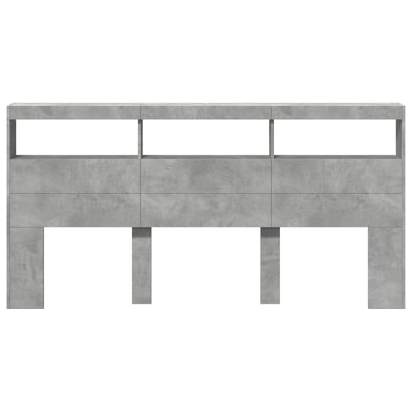 vidaXL Sängynpäätykaappi LED-valoilla betoninharmaa 200x17x102 cm