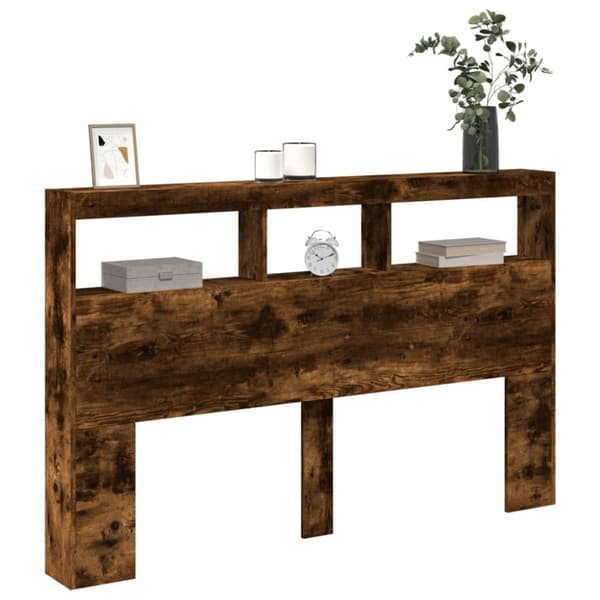 vidaXL Sängynpäätykaappi LED-valoilla savutammi 160x17x102 cm