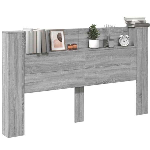 vidaXL sengegavl m. opbevaring og LED-lys 180x16,5x103,5 cm grå sonoma