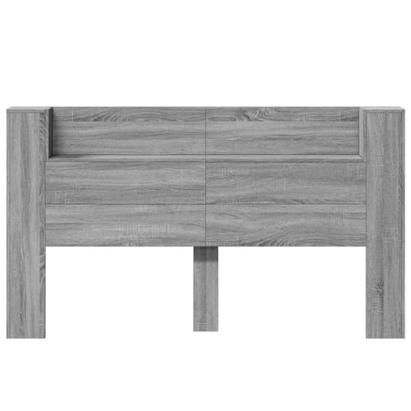 vidaXL sengegavl m. opbevaring og LED-lys 180x16,5x103,5 cm grå sonoma