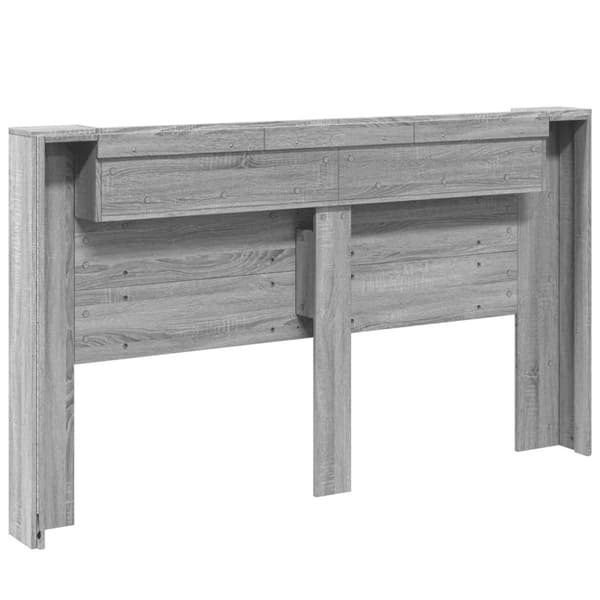 vidaXL sengegavl m. opbevaring og LED-lys 180x16,5x103,5 cm grå sonoma