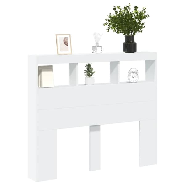 vidaXL Sängynpäätykaappi LED-valoilla valkoinen 120x17x102 cm