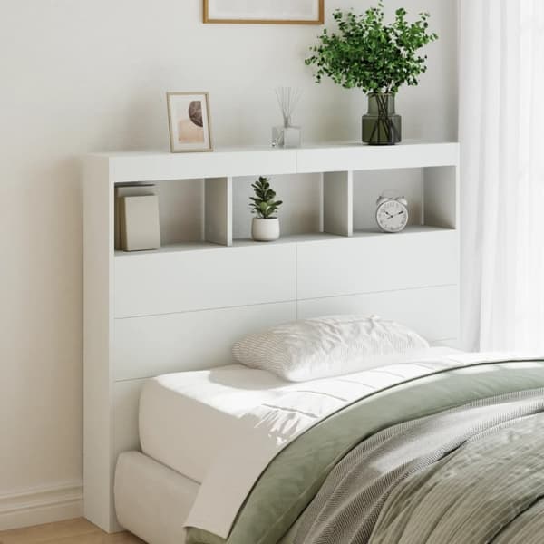 vidaXL Sängynpäätykaappi LED-valoilla valkoinen 120x17x102 cm