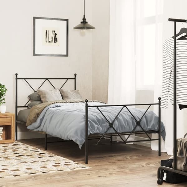 vidaXL sengegavl 90 cm metal sort