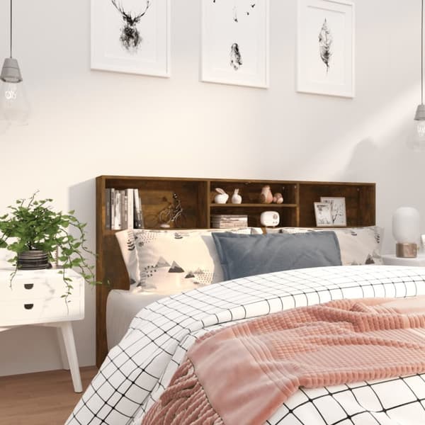 vidaXL Sängynpääty säilytystilalla savutammi 180x19x103,5 cm - Sängynpäädyt