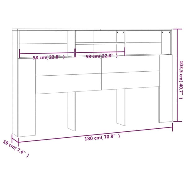 vidaXL Sängynpääty säilytystilalla musta 180x19x103,5 cm -  Sängynpäädyt