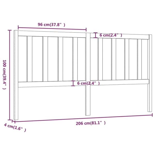 vidaXL Sängynpääty musta 206x4x100 cm täysi mänty - Sängynpäädyt