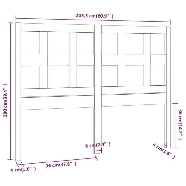 vidaXL Sängynpääty valkoinen 205,5x4x100 cm täysi mänty - Sängynpäädyt