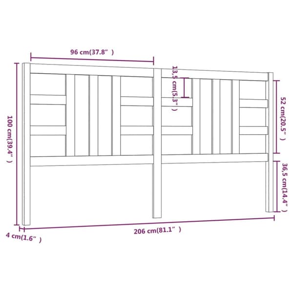 vidaXL sengegærde 206x4x100 cm massivt fyrretræ sort -  Hovedgærder og fodgærder