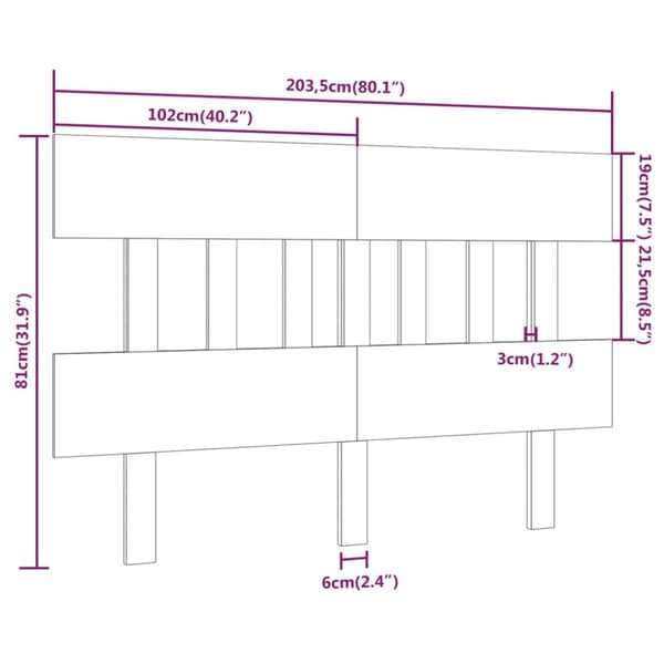 vidaXL sengegærde 203,5x3x81 cm massivt fyrretræ sort -  Hovedgærder og fodgærder