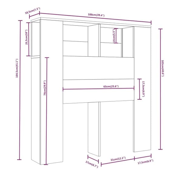 vidaXL sengegavl med opbevaring 100x18,5x104,5 cm sort - Hovedgærder og fodgærder