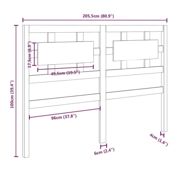 vidaXL sengegærde 205,5x4x100 cm massivt fyrretræ sort -  Hovedgærder og fodgærder