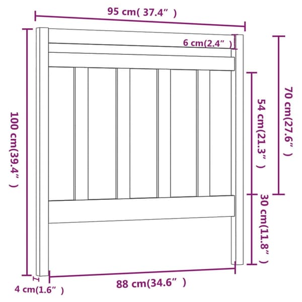 vidaXL Sängynpääty harmaa 95x4x100 cm täysi mänty - Sängynpäädyt