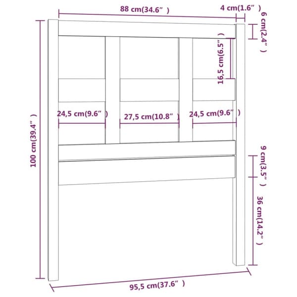vidaXL Sängynpääty 95,5x4x100 cm täysi mänty -  Sängynpäädyt