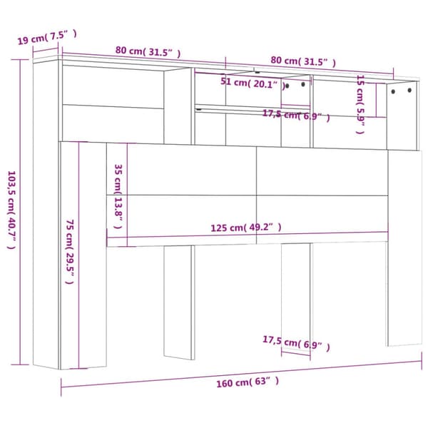 vidaXL sengegavl med opbevaring 160x19x103,5 cm sort - Hovedgærder og fodgærder