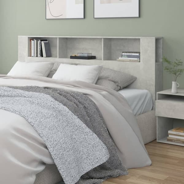 vidaXL Sängynpääty säilytystilalla betoninharmaa 200x18,5x104,5 cm - Sängynpäädyt