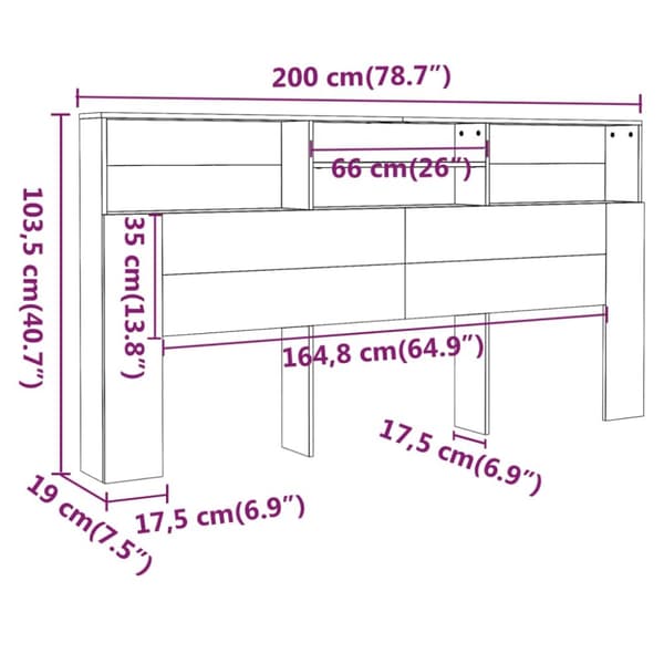 vidaXL Sängynpääty säilytystilalla betoninharmaa 200x19x103,5 cm - Sängynpäädyt