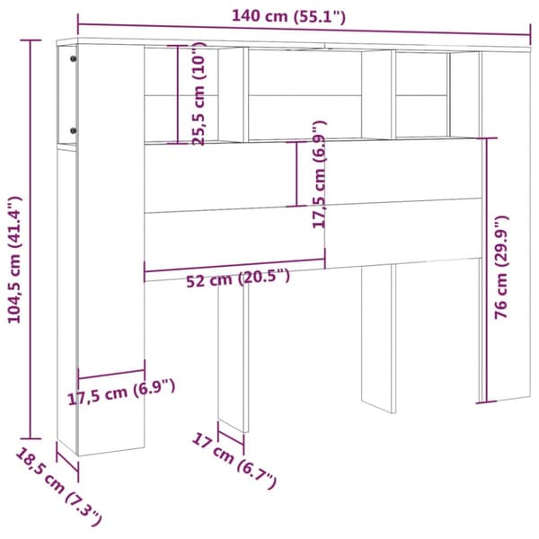 vidaXL sengegavl med opbevaring 140x18,5x104,5 cm hvid højglans - Hovedgærder og fodgærder