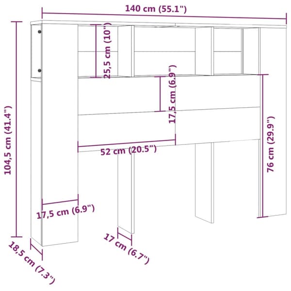 vidaXL sengegavl med opbevaring 140x18,5x104,5 cm betongrå - Hovedgærder og fodgærder