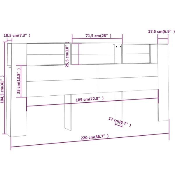 vidaXL sengegavl med opbevaring 220x18,5x104,5 cm sort -  Hovedgærder og fodgærder