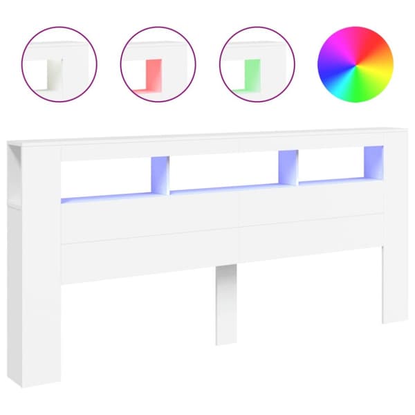 vidaXL sengegavl med LED-lys 220x18,5x103,5 cm konstrueret træ hvid - Hovedgærder og fodgærder