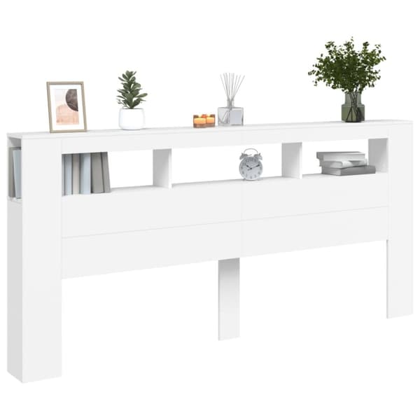 vidaXL sengegavl med LED-lys 220x18,5x103,5 cm konstrueret træ hvid -  Hovedgærder og fodgærder