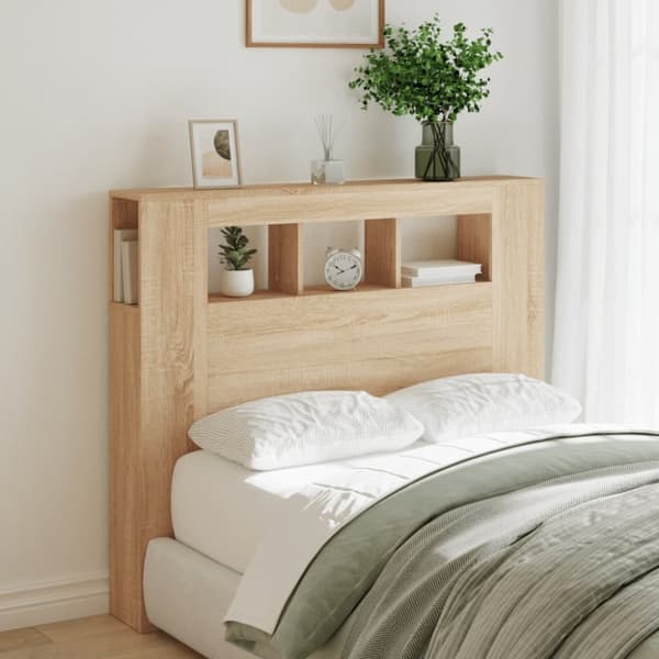 vidaXL Sängynpääty LED-valoilla Sonoma-tammi 120x18,5x103,5 cm puu - Sängynpäädyt