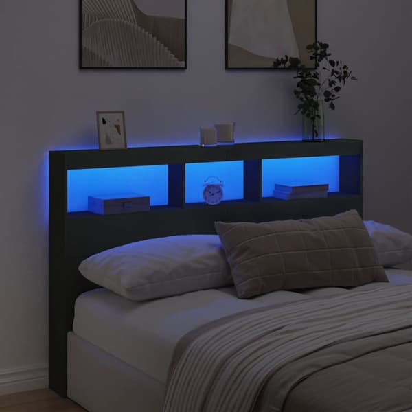 vidaXL sengegavl med opbevaring og LED-lys 160x17x102 cm sort - Hovedgærder og fodgærder
