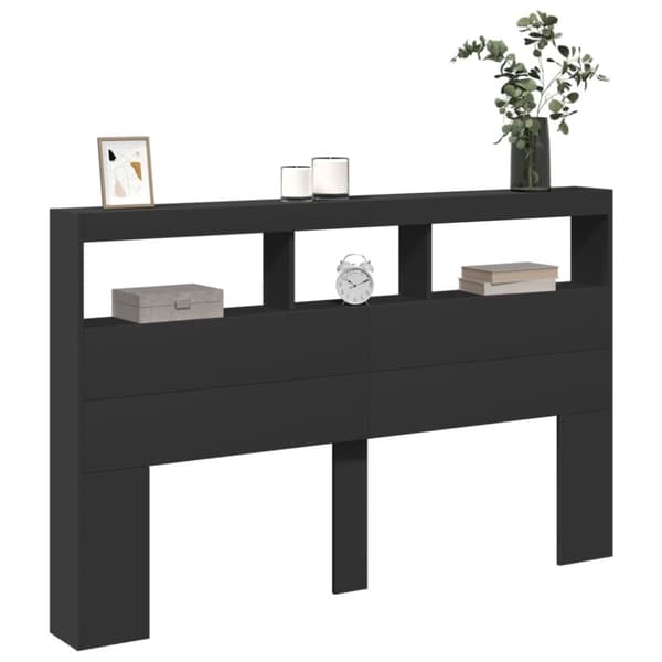 vidaXL sengegavl med opbevaring og LED-lys 160x17x102 cm sort - Hovedgærder og fodgærder