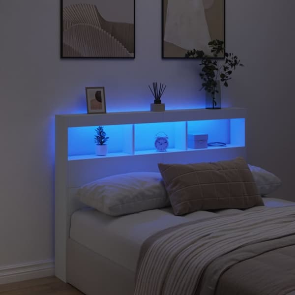 vidaXL Sängynpäätykaappi LED-valoilla valkoinen 140x17x102 cm - Sängynpäädyt