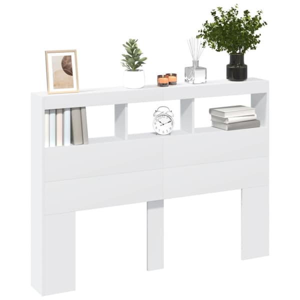vidaXL Sängynpäätykaappi LED-valoilla valkoinen 140x17x102 cm - Sängynpäädyt