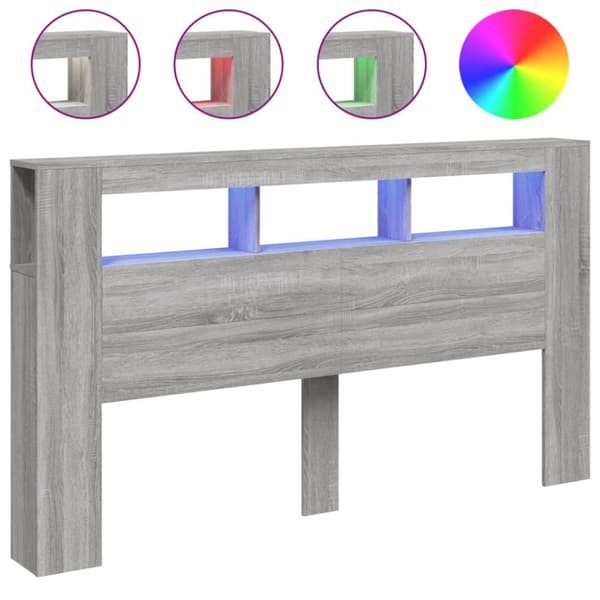vidaXL sengegavl 180x18,5x103,5 cm LED-lys konstrueret træ grå sonoma - Hovedgærder og fodgærder