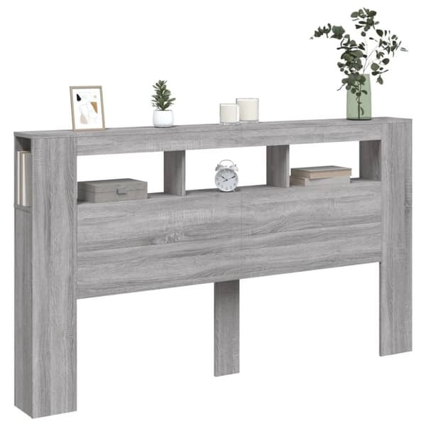 vidaXL sengegavl 180x18,5x103,5 cm LED-lys konstrueret træ grå sonoma - Hovedgærder og fodgærder