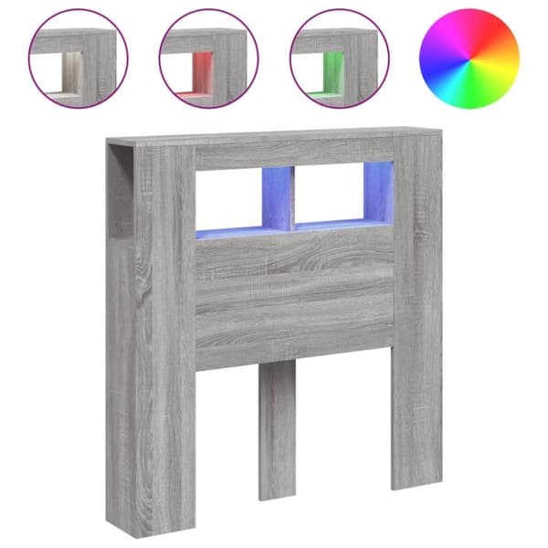 vidaXL Sängynpääty LED-valoilla harmaa Sonoma 100x18,5x103,5 cm puu - Sängynpäädyt