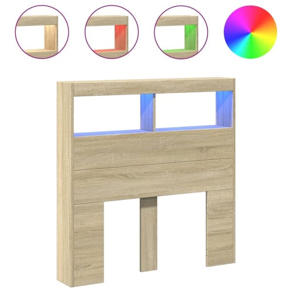 vidaXL Sängynpäätykaappi LED-valoilla Sonoma-tammi 100x17x102 cm - Sängynpäädyt