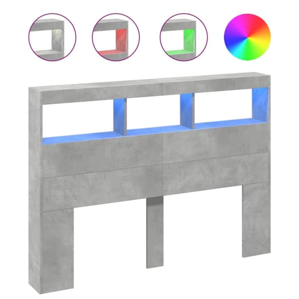 vidaXL Sängynpäätykaappi LED-valoilla betoninharmaa 140x17x102 cm -  Sängynpäädyt