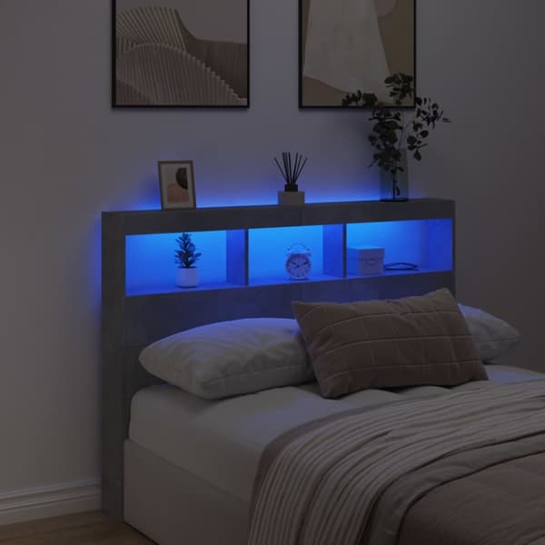 vidaXL Sängynpäätykaappi LED-valoilla betoninharmaa 140x17x102 cm -  Sängynpäädyt