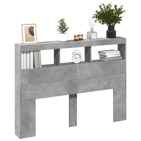 vidaXL Sängynpäätykaappi LED-valoilla betoninharmaa 140x17x102 cm -  Sängynpäädyt