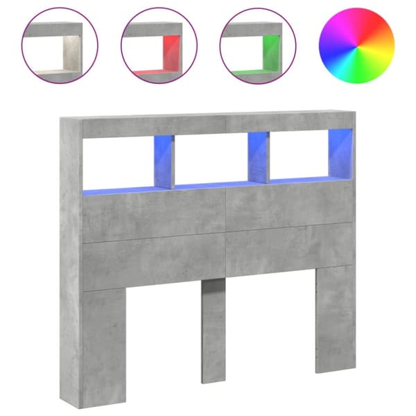 vidaXL Sängynpäätykaappi LED-valoilla betoninharmaa 120x17x102 cm - Sängynpäädyt