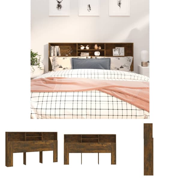 The Living Store sengegavl med opbevaring 180x19x103,5 cm røget egetræsfarve - Hovedgærder og fodgærder