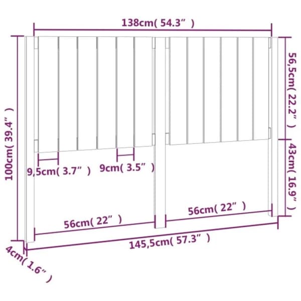 The Living Store sengegærde 145,5x4x100 cm massivt fyrretræ sort - Hovedgærder og fodgærder
